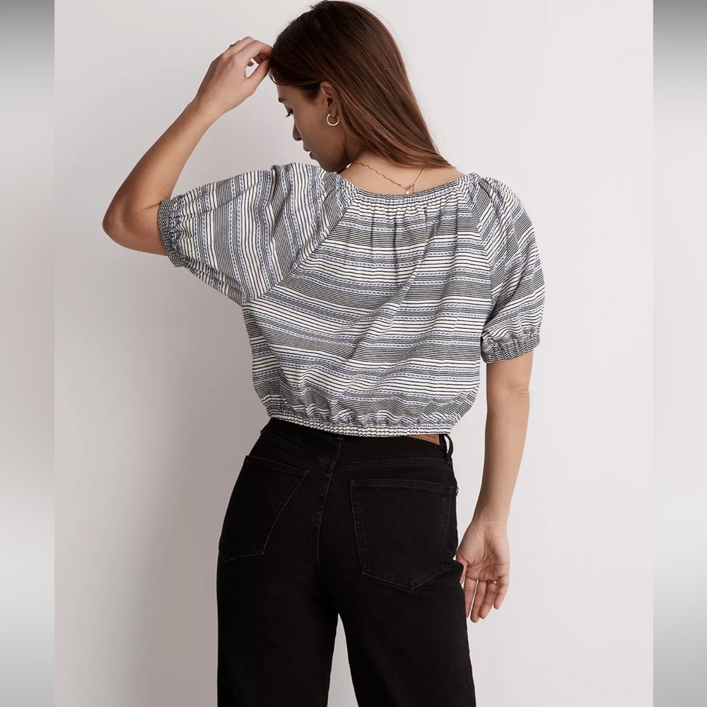 NWT Size XL Madewell Jacquard Keyhole Crop Top in Tranquil Ocean - Picture 3 of 11